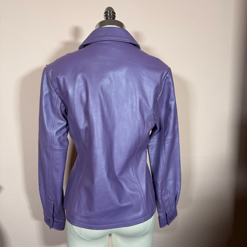 Vintage Nicola Berti Lavender purple leather minimalist zip front Blazer Jacket - Picture 6 of 16